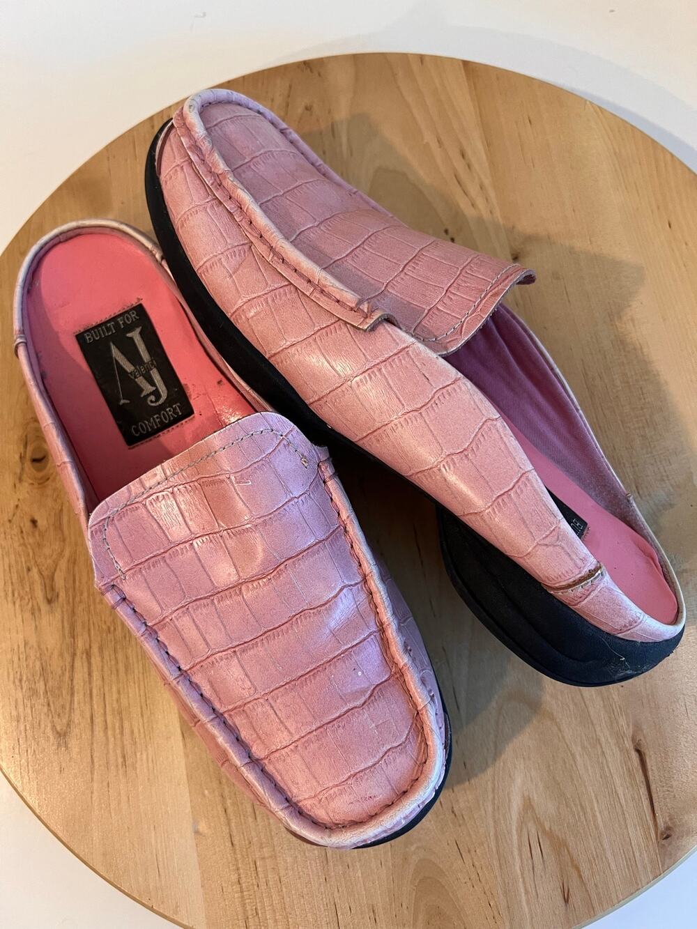 Valencia Y2K Vintage Pink Genuine Leather Square Toe Slide On Mule Loafer Size 8